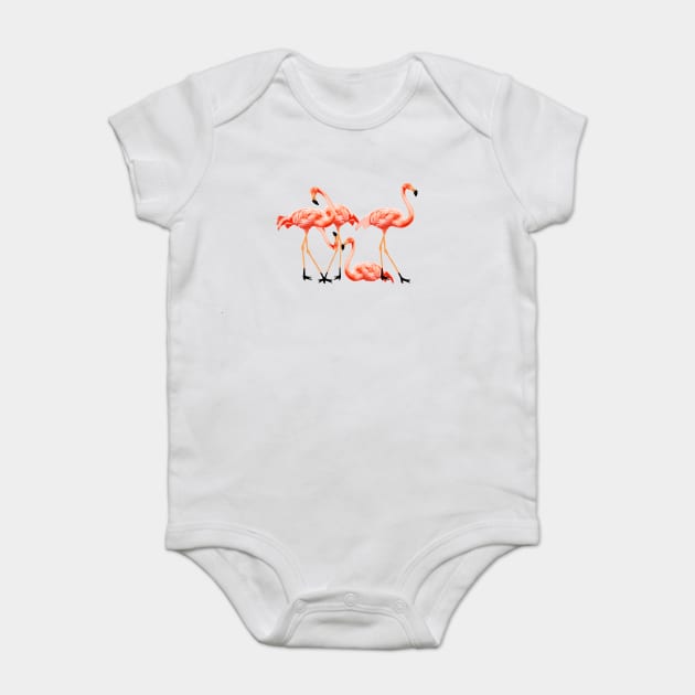 Flamingo Flock, Love Flamingos Tropical Birds Baby Bodysuit by logiamerch